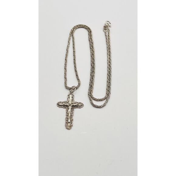 925 Silver Religious Christian Crucifix Cross Pendant Multi Types Twist Chain - Picture 1 of 11